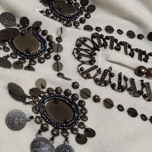 NWT Yuka Beaded Boho Knit Top Ivory Sz S Blouse Embellished Shirt - Picture 8 of 13